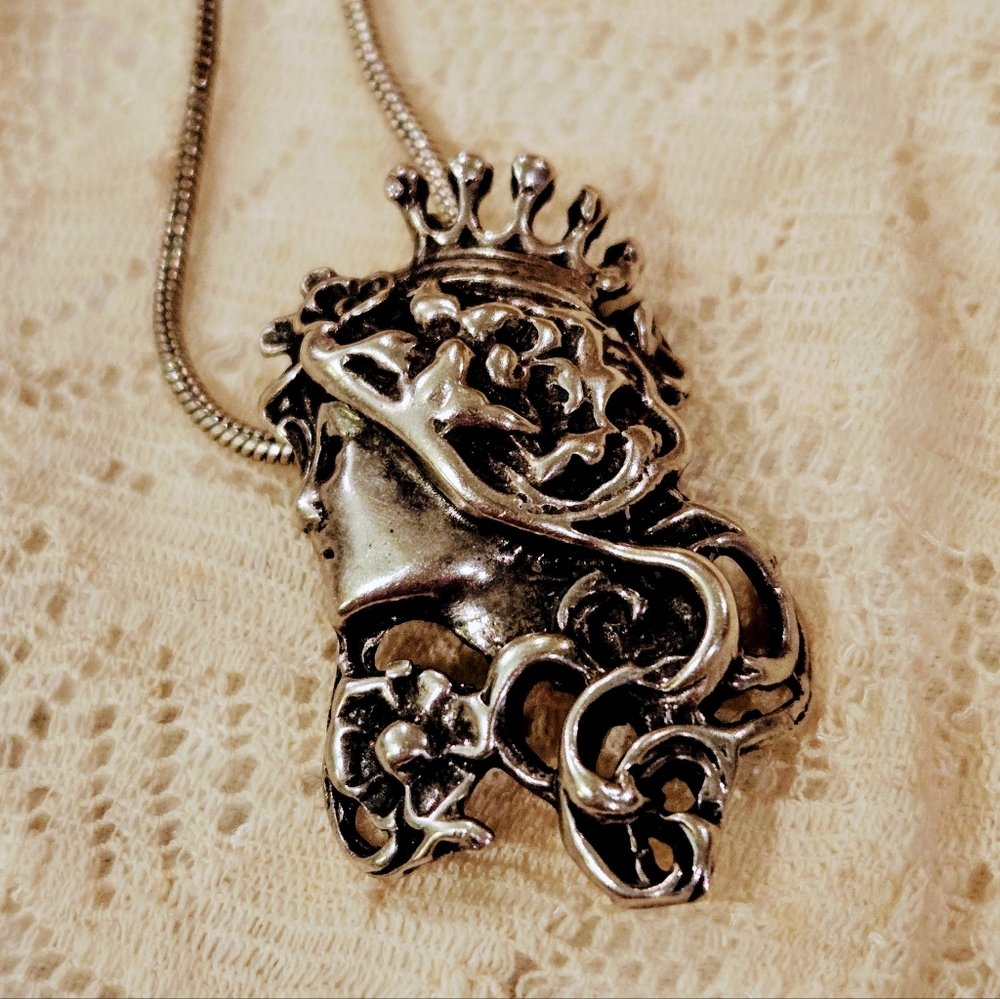 Art Nouveau Sterling 925 Fairy Goddess Queen Necklace - Picture 7 of 7